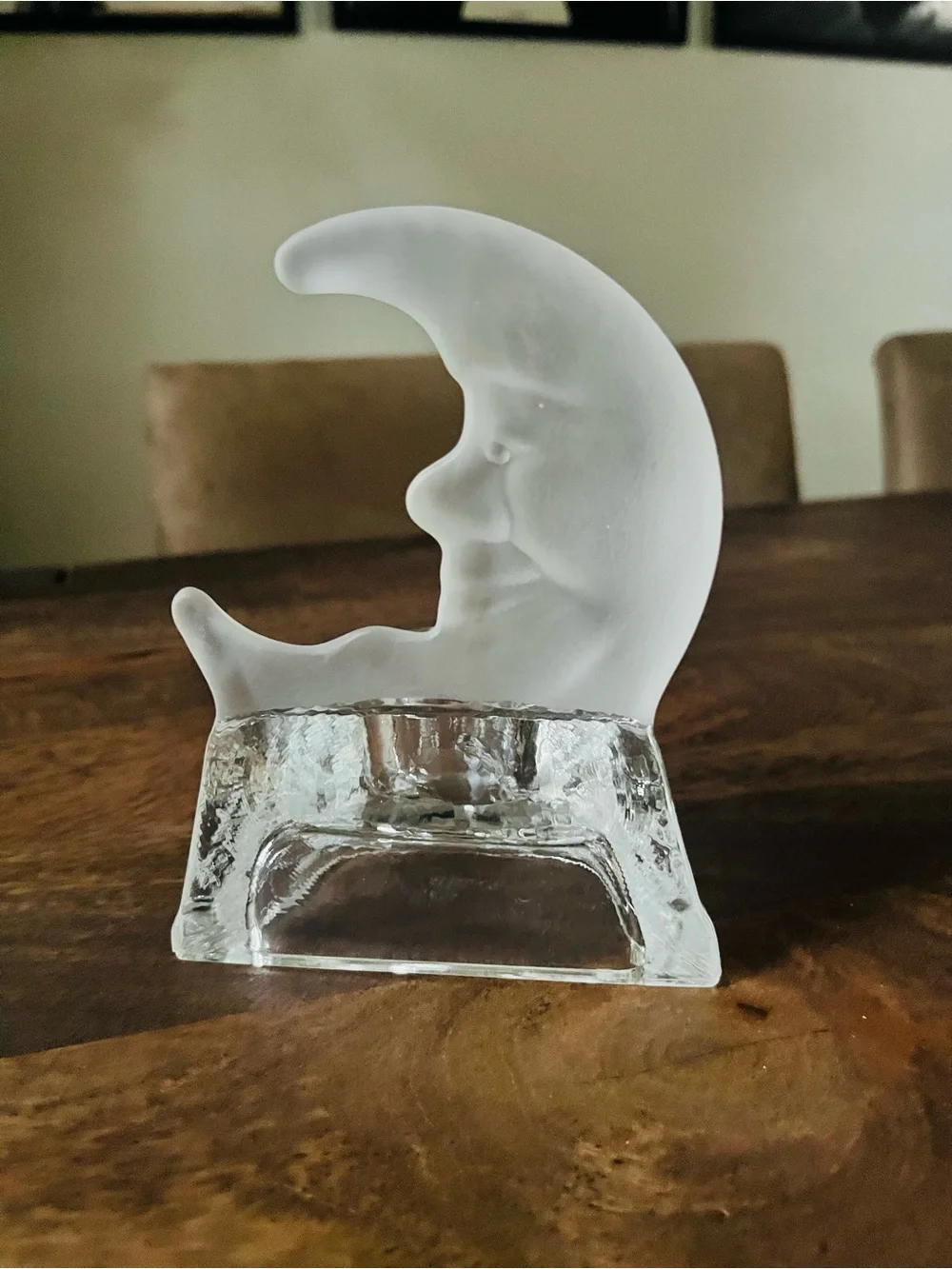 vintage 1990s celestial crescent moon and stars frosted and clear glass tealight